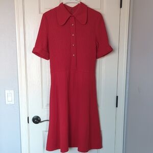 Rare Vintage 60s 70s "Import Corner" 100% Pure Wool Mod Red Fit & Flare Dress